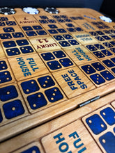 Load image into Gallery viewer, Dice Poker on cherry wood Dark Blue resin