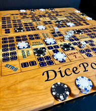 Load image into Gallery viewer, Dice Poker on cherry wood Dark Blue resin
