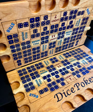 Load image into Gallery viewer, Dice Poker on cherry wood Dark Blue resin