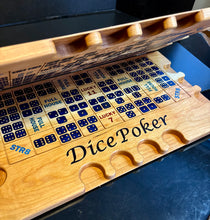 Load image into Gallery viewer, Dice Poker on cherry wood Dark Blue resin