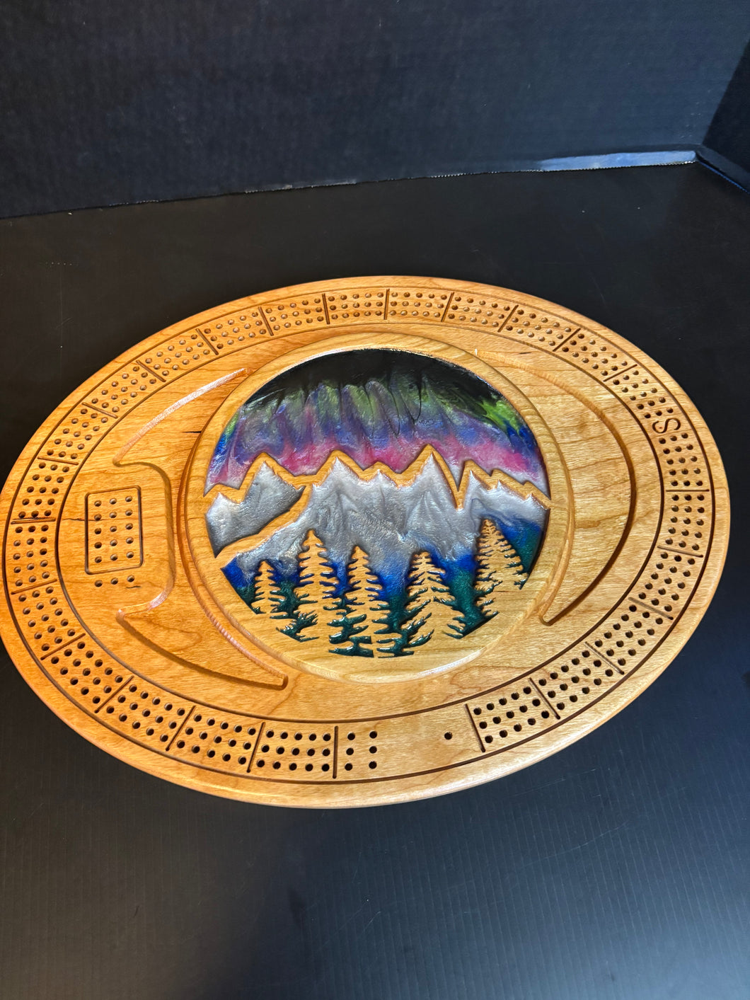 Mountain and Northern lights scene Crib Board