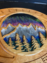 Load image into Gallery viewer, Mountain and Northern lights scene Crib Board
