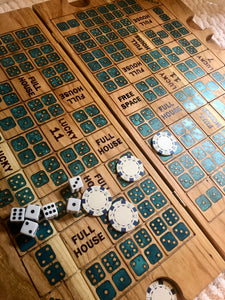 Dice Poker on cherry wood