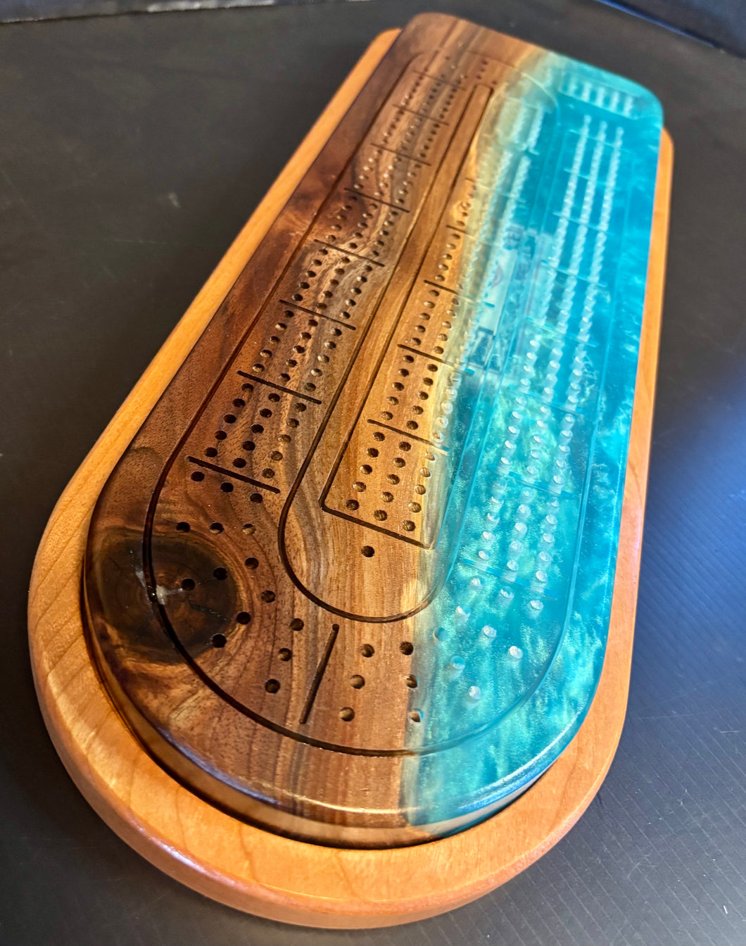 Walnut and blue resin 2pc Crib Board